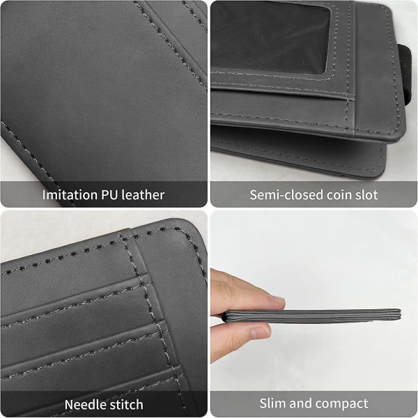 Kreditkortshållare, skyddande läderplånbok med anteckningsfack, ID-hållare med 6 kortplatser mörkgrå