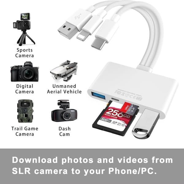 SD-kortlæser - Kompatibel med iUSB-C- og USB-A-enheder med Micro SD- og SD-kortslots - Understøtter SD/Micro SD/SDHC/SDXC/MMC