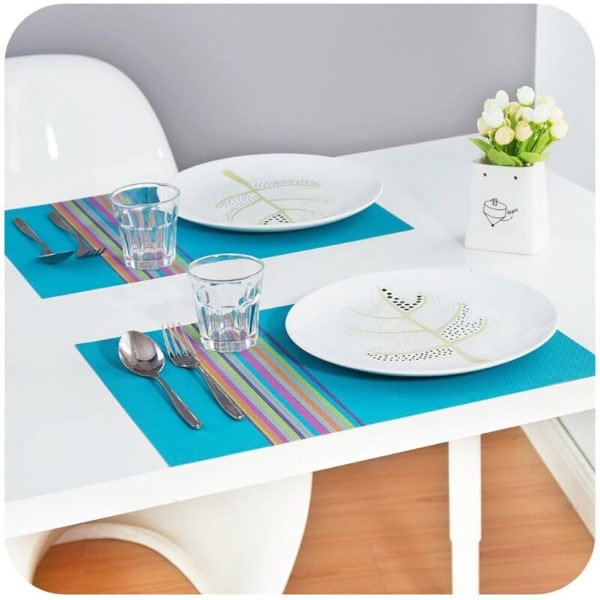 Bordstabletter Set med 6 Färgglada Randade Bordstabletter Tv?ttbar PVC