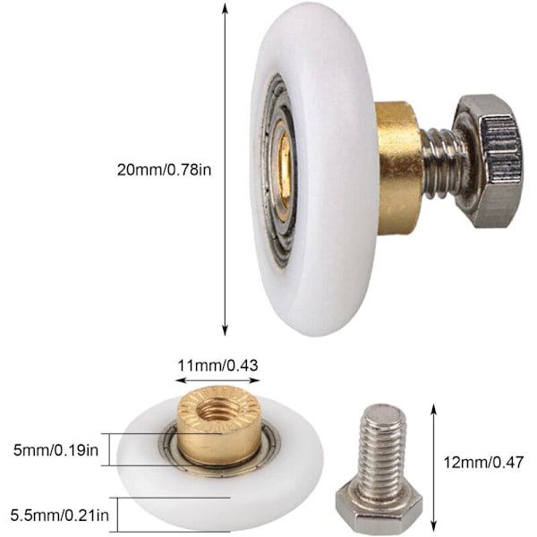 4 st Duschdörrsrullar, Duschdörrsrulle Hjul Skjutdörrsrullar Ersättningshjul (20MM)