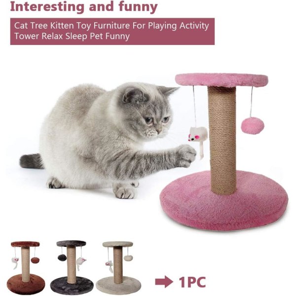 Galaxy Kattträd, skrapstolpe med hängande leksaker för små katter, klätterstav för vila (rosa) Pink