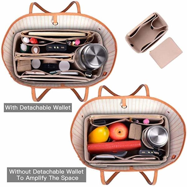 Filt Handväska Organizer Damväska Organizer Insats och Foder Reseförvaring Kosmetiska Fickor Väska i Väska Handväska Organizer Väska Insert Tote