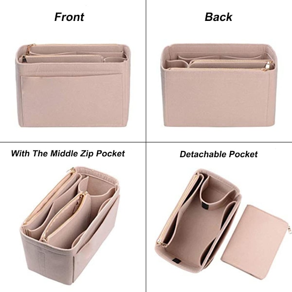 Filt Handväska Organizer Damväska Organizer Insats och Foder Reseförvaring Kosmetiska Fickor Väska i Väska Handväska Organizer Väska Insert Tote