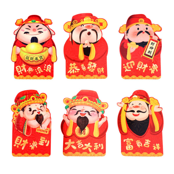 6 st 2022 Kinesiska nyårsröda kuvert Söta tecknade Lucky Money Pocket HongBao null - B