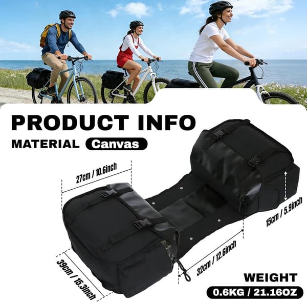 Cykel-sidetasker 36L, holdbar lærred bagagebæreropbevaring til MTB pendling shopping touring, værktøjsfri montering, sort