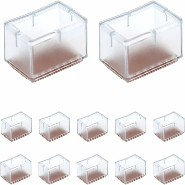 12 stk. rektangulære silikonbeskyttere for stoler/bord/sofaben, bredde 24-30 mm x lengde 39-47 mm