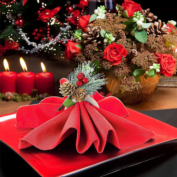 Julservettring ny handgjord bär tallbarrs servetspänne europeisk stil trä servettring Amazon Christmas red napkin