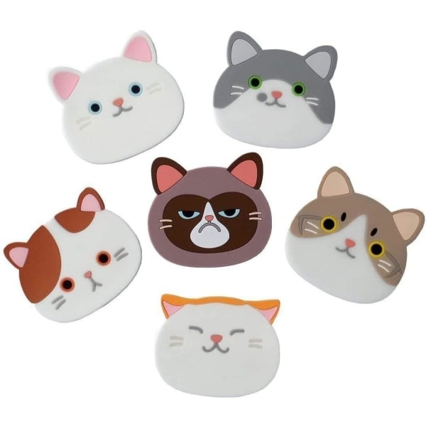 Set med 6 söta katt-underlägg i silikon för vinglas, te, hem, present
