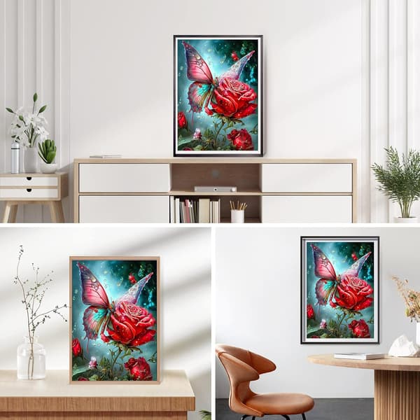 5D Butterfly Diamantmaleri 30x40 cm, DIY Rose Maleri Broderidiamantmaleri Comp