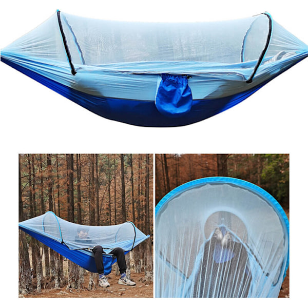 Campinghängmatta med 210T Nylon Taffeta-nät, Automatisk Snabböppnande Hängmatta Tält för Utomhusbruk 260 x 140 cm, Ljusblå