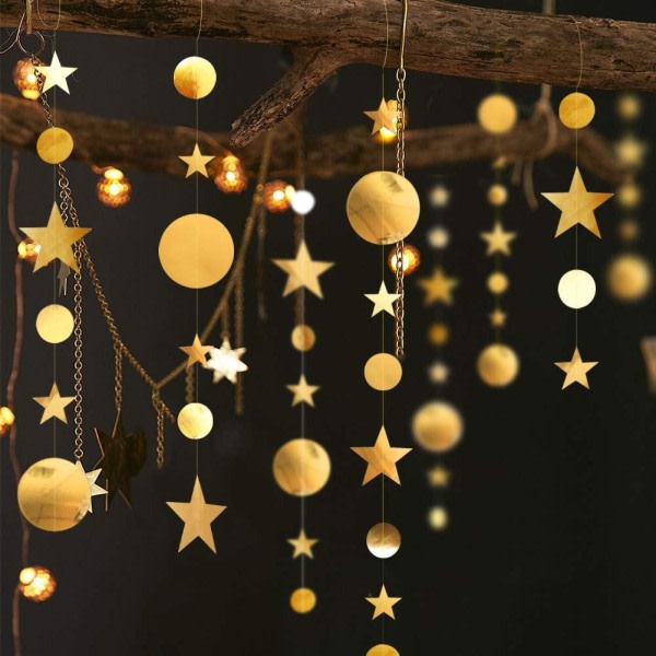 52 Fot Guld Twinkle Little Star Fest Girlander Kit Metallisk Matt Stor Papperscirkel Girland Bunting Banner Dekoration för Födelsedag Baby