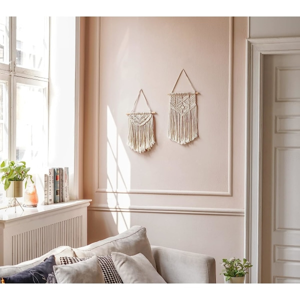 2 st Macrame Väggbonad Konst Vävd Boho Väggdekor Hem Chic Banner Dekoration