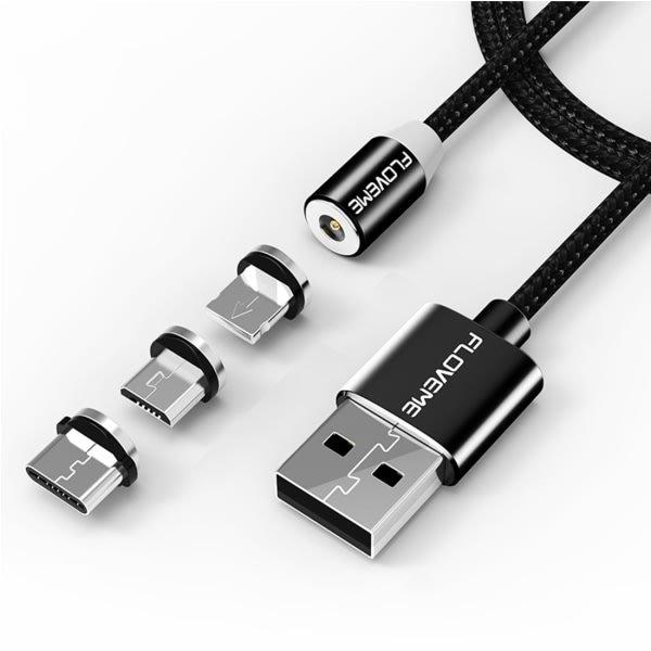 TG FLOVEME Magnetkabel 3 i 1 Lightning, USB C, Micro-USB, 1A, 1m