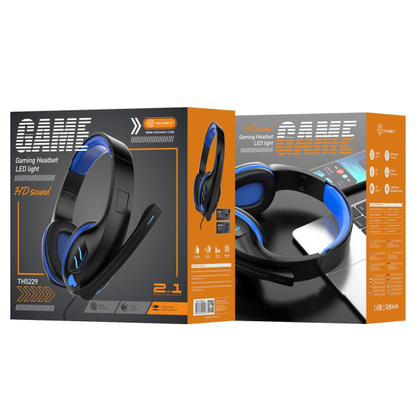 TG Gaming Headset, LED - Sort/Blå Sort