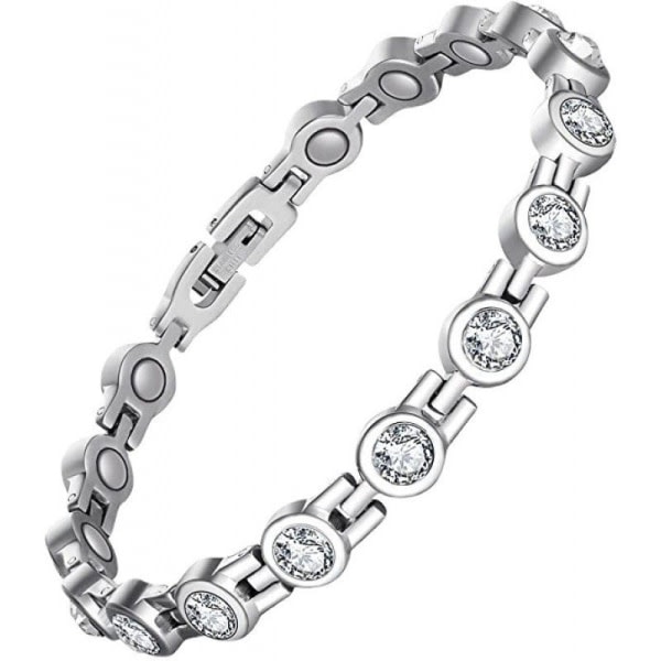 Magnetisk armbånd for lymfedrenering for kvinner, magnetisk armbånd og Zirconia Crystal, justerbart (vita vita diamanter)