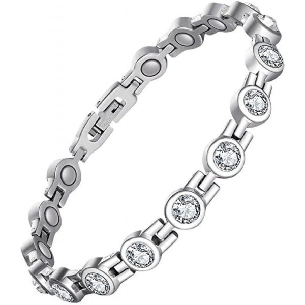 Magnetiskt armband för lymfdränering för kvinnor, magnetiskt armband i Zirconia Crystal, justerbart (vita vita diamanter)