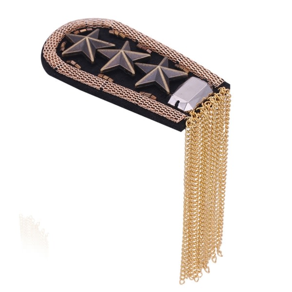 Vintage femuddig stjerne Tofs Epaulet for Rhinestone Shoulder Board Metall Tofs Kedja Shoulder Badge Smycken for Uni Gold
