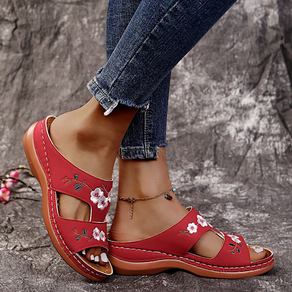 Sandaler för kvinnor, mjuka sulor, kilklackar, sommarsandaler för kvinnor röd red EU35