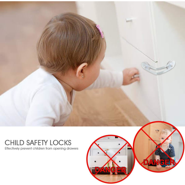 Sikkerhed Baby Sikkerhedslåse til Skuffer Skab Dør Skab Køleskab Gennemsigtig plast Sikkerhedslåse, 8 stk.