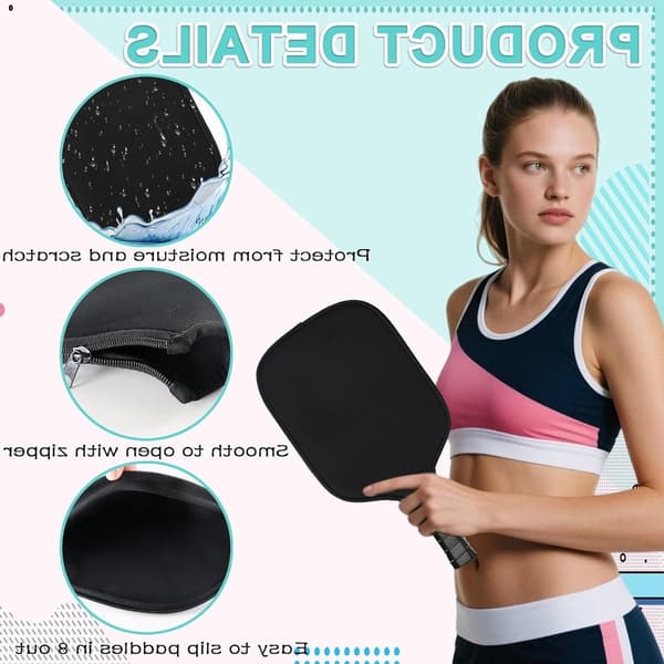 2-pack Pickleball-racketfodral, neoprenfodral med dragkedja, stötdämpande skydd för resor, passar standardracketar