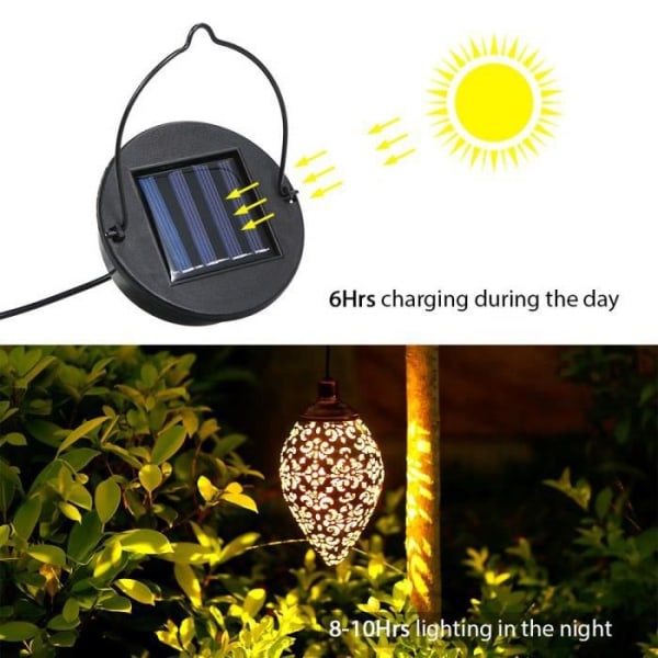 Hängande solcellslampor, solar LED-lykta för trädgård, hängande utomhus vattentät metalllampa.