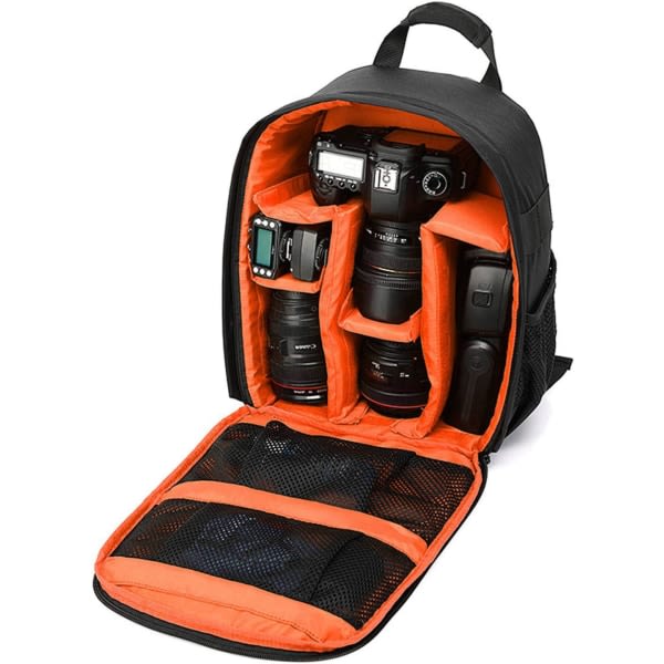 TG Svart-Orange kameraväska, minikameraryggsäck med stötsäker, wa