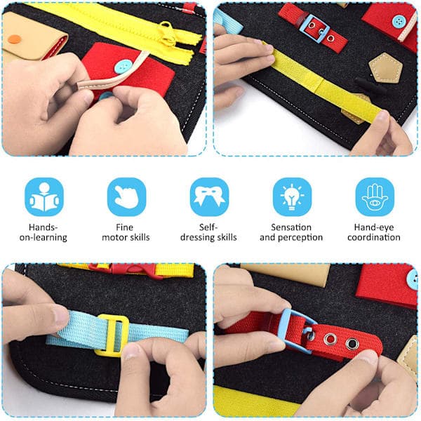 Montessori Activity Board Felt Educational Learning Toy for Children Basic Skills with Buttons Zipper Shoelaces and Buckles