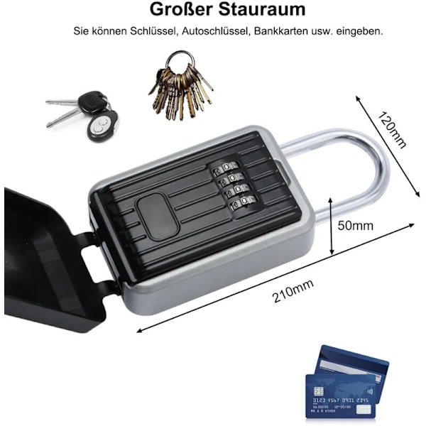 Nøkkelboks veggsafe nøkkelsafe garasjer 4-sifret kode safe med stativ
