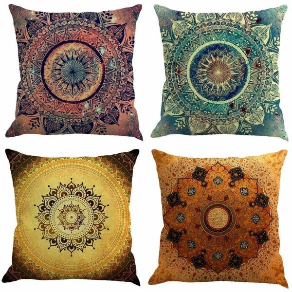 Set med 4 Bohemiska Mandala Kuddfodral, 18\"x18\", Blommönster
