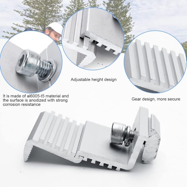 Solcellepanelbraketter Sett med 4, Z-panel, Solcellepanelbrakett for solcellepanel, Solcellepanelbrakettmodulhøyde 30–50 mm (Endeterminal)