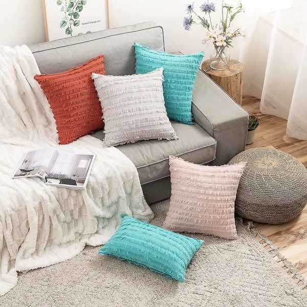 Set med 2 dekorativa Boho örngott i linne ränder
