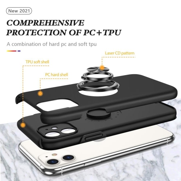 iPhone 11 Hybrid etui med Finger Ring - Sort Sort