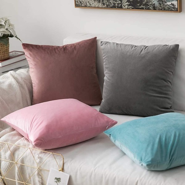 Set med 2 Kuddfodral i Sammet Dekorativ Soffa Case Super Mjuk Inredning Hem Vardagsrum Sovrum För Soffa 2 delar 30x30cm Ljusblå