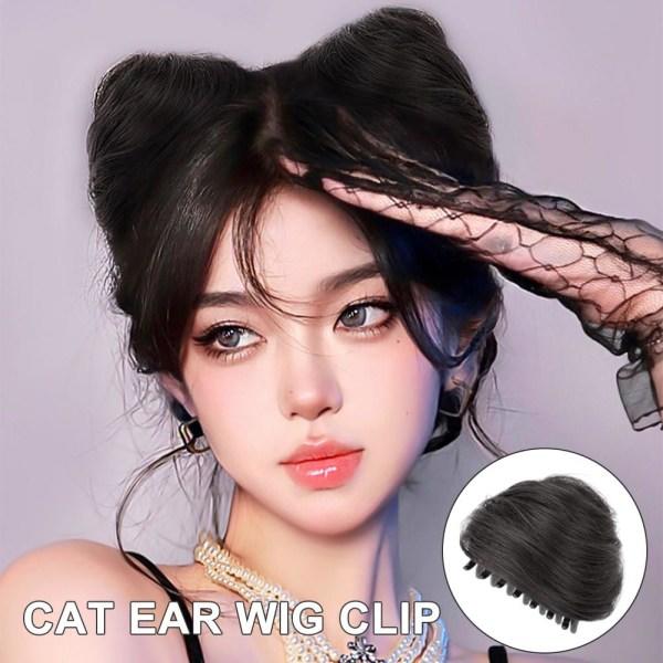 TG 2-pack/ set Kattöron Boll Chignon Peruk Hårclips Syntet Katt svart One-size