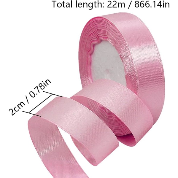 22M satinband 2cm (rosa) Uppfödd satinrosettband Presentband dec