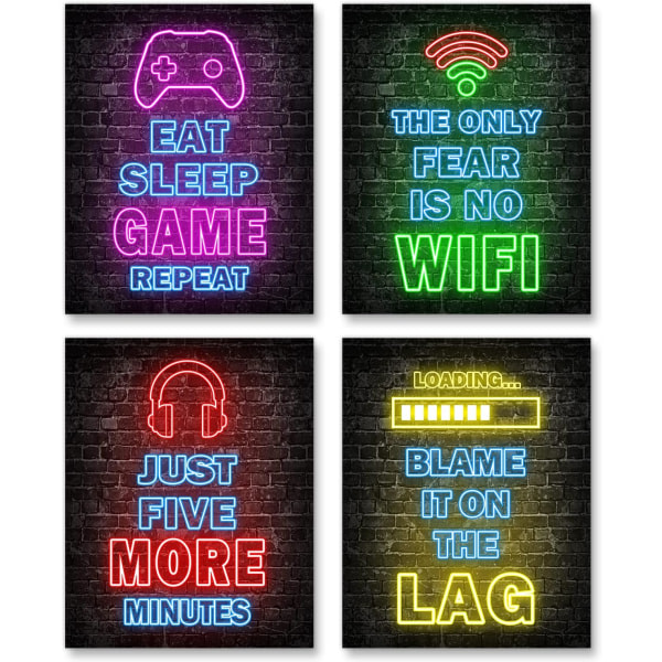 Tryckta Neon Gaming Posters Set om 4 (8” X 10”) - Pojkrum