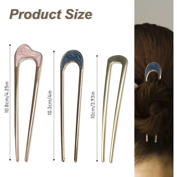 6 st metall U-formade hårnålar, franska hårnålar, hår Chignon Guld, silver