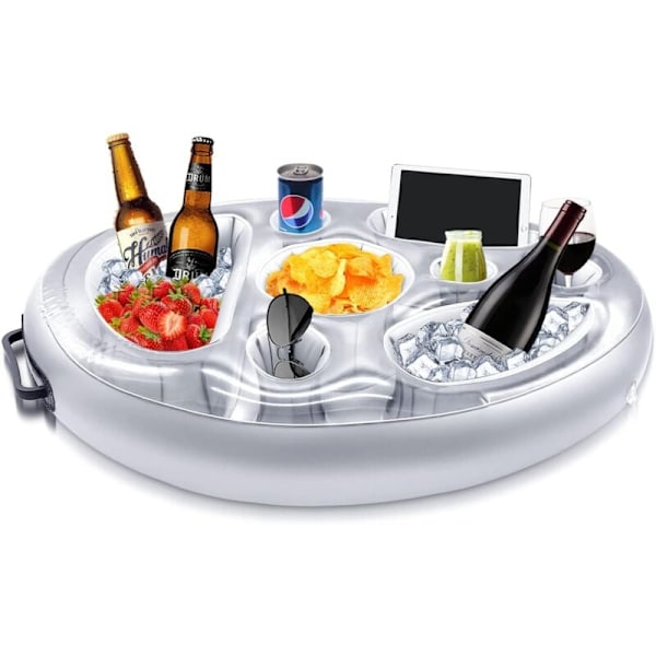 Oppustelig Drikkeholder, 8 Huller Flydende Poolbar, Drikkekopholder Frugtsalat Buffet Pooltilbehør Voksne til Pool Strandfest Sjov (Grå)