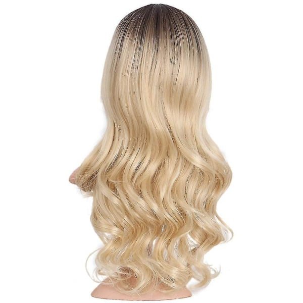 TG Lång Lockig Peruk Ombre Blond Vågiga Peruker 2-Tons Blond Syntetisk Cosplay Party Peruker För Kvinnor Mellan Par