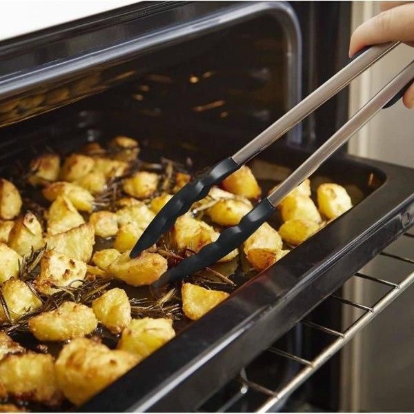 2 stk rustfritt stål tang med ripesikre spisser og silikonputer