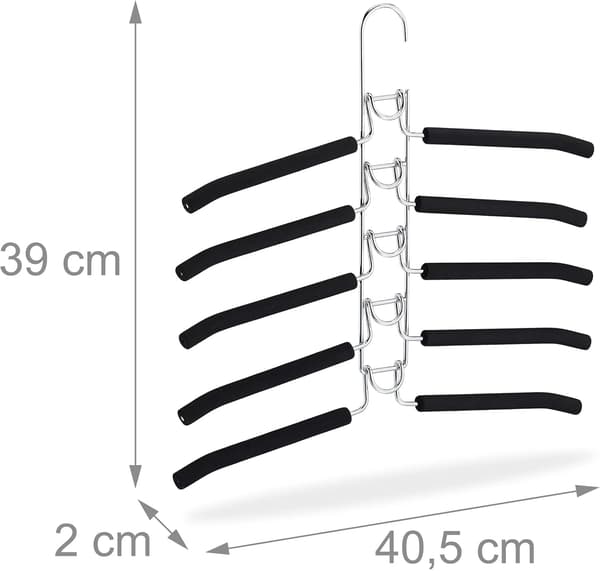 Clothes hanger multiple, set of 3 space pens, jacket hanger 5 in 1, space-saving and non-slip, silver/black