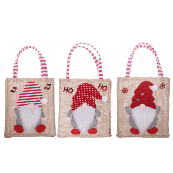 Canvas julklappspåsar, 3 st julpapperspåsar med handtag Julklappspåsar med jultryck för presentinslagning Julfest Suppli