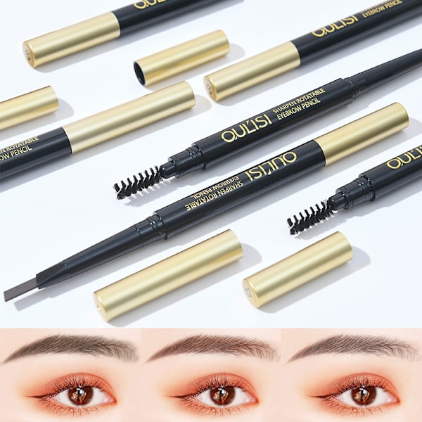 [Med udskiftelig penhoved] Oulis guld tube dobbelthovedet øjenbrynspen roterer og er ikke let at falme for kvindelige begyndere 03# dark brown 0.35g