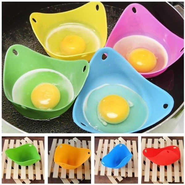 Silikonägg vannkokande kopp - Perfekt for att pochera ägg, inget tryck eller skrap - Sett med 4 non-stick bönor