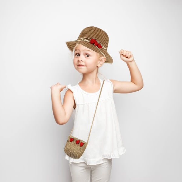 Galaxy 2 st Solhattar för barn halmhatt Uppfödd dloppig hatt Strawberry Summer Beach Hat（Khaki） khaki