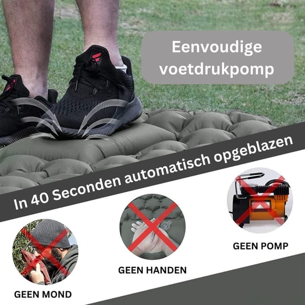 Självuppblåsande liggunderlag för camping med kudde, lätt och vattentät sovmadrass för backpacking och vandring, grå