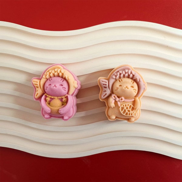 Sæt katteformede plast Mooncake-stempler DIY Mooncake-forme DIY-bagetilbehør Køkkenredskaber til Mid-Autumn Festival