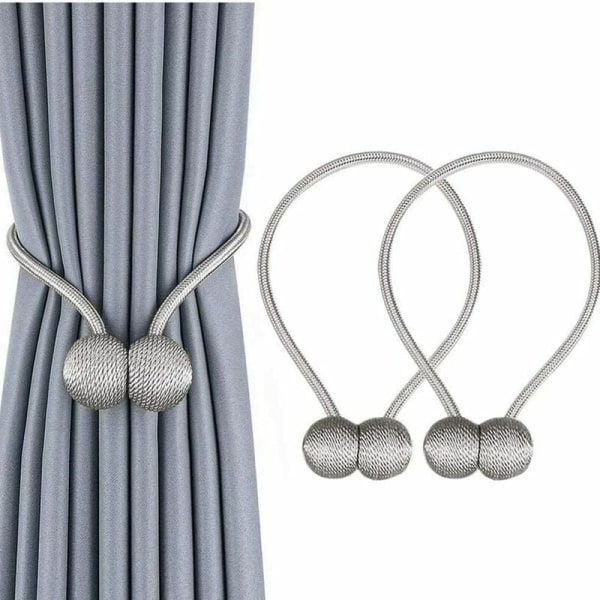 Silvergrå 2-delad hemgardin Öronsnäcka formad magnetspänne Gardinspets med magnetspänne Gardinklämma Dekorativt rep,HANBING