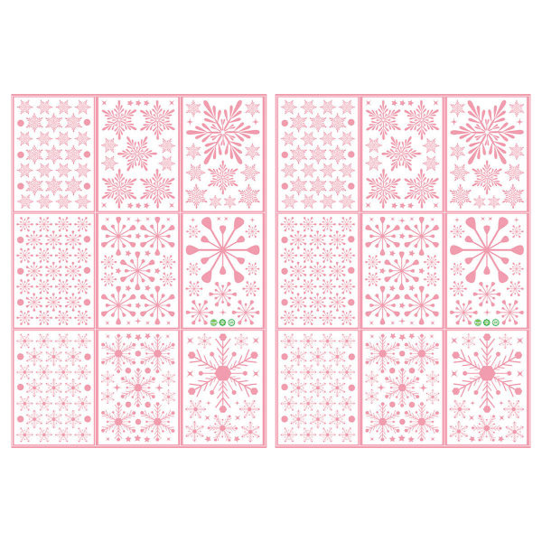 2 sett Flerfargede statiske snøflagg-vindudekals rosa