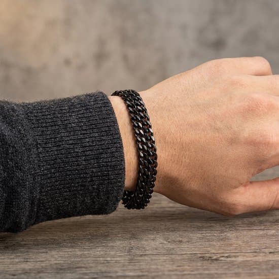 Sort armbånd i rustfrit stål til mænd med magnetlås, håndvævet tynd kæde, stilfuld gave, 19,5 cm